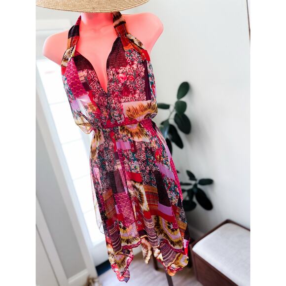 Sangrias + Sunsets flowy boho printed sheer flirty swim coverup mini dress - Picture 8 of 8